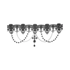 Black Cross Draped Beaded Chains Lace Choker Necklace at Spencer's