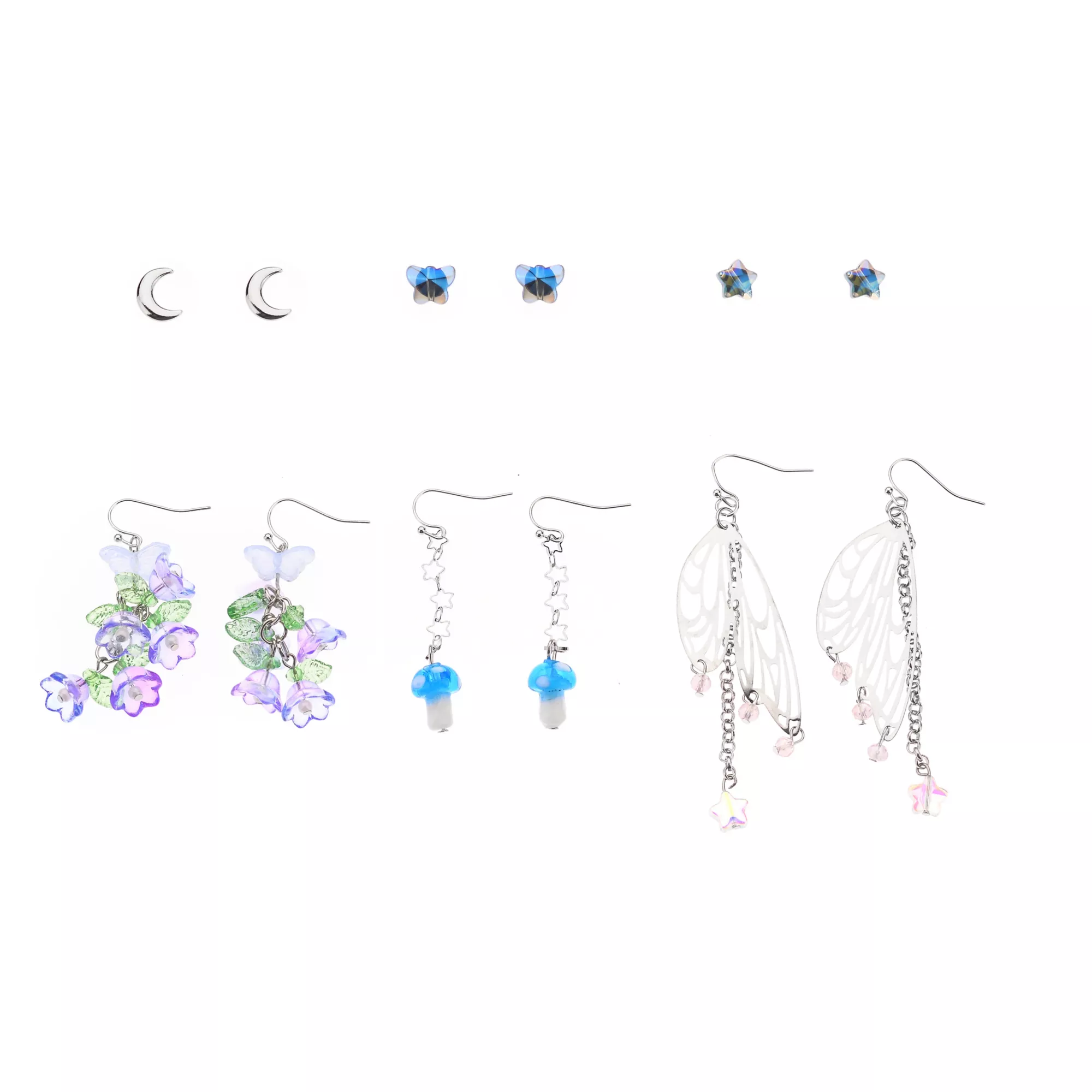 Multi-Pack Blue Purple Butterfly Wings Earrings - 6 Pair at Spencer's