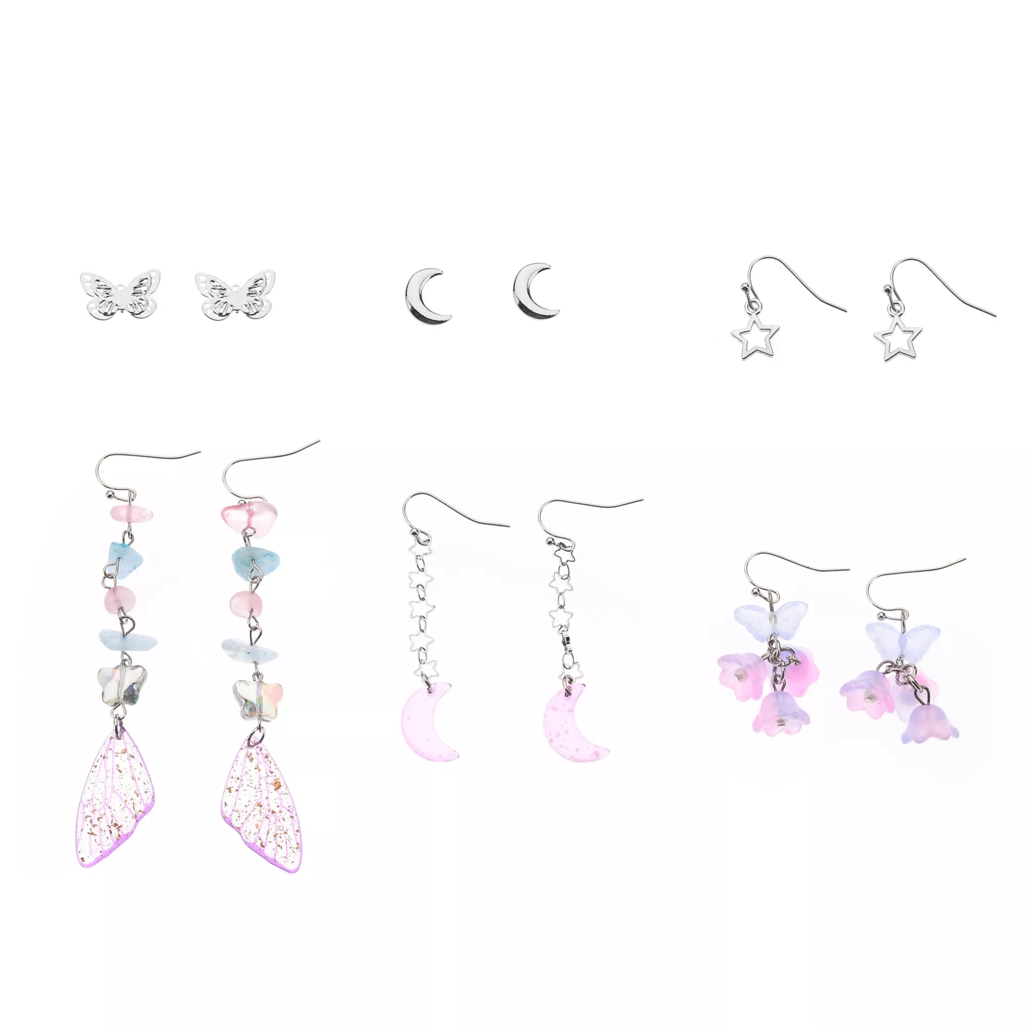 Multi-Pack Celestial Fairycore Silver-Tone Earrings - 6 Pack