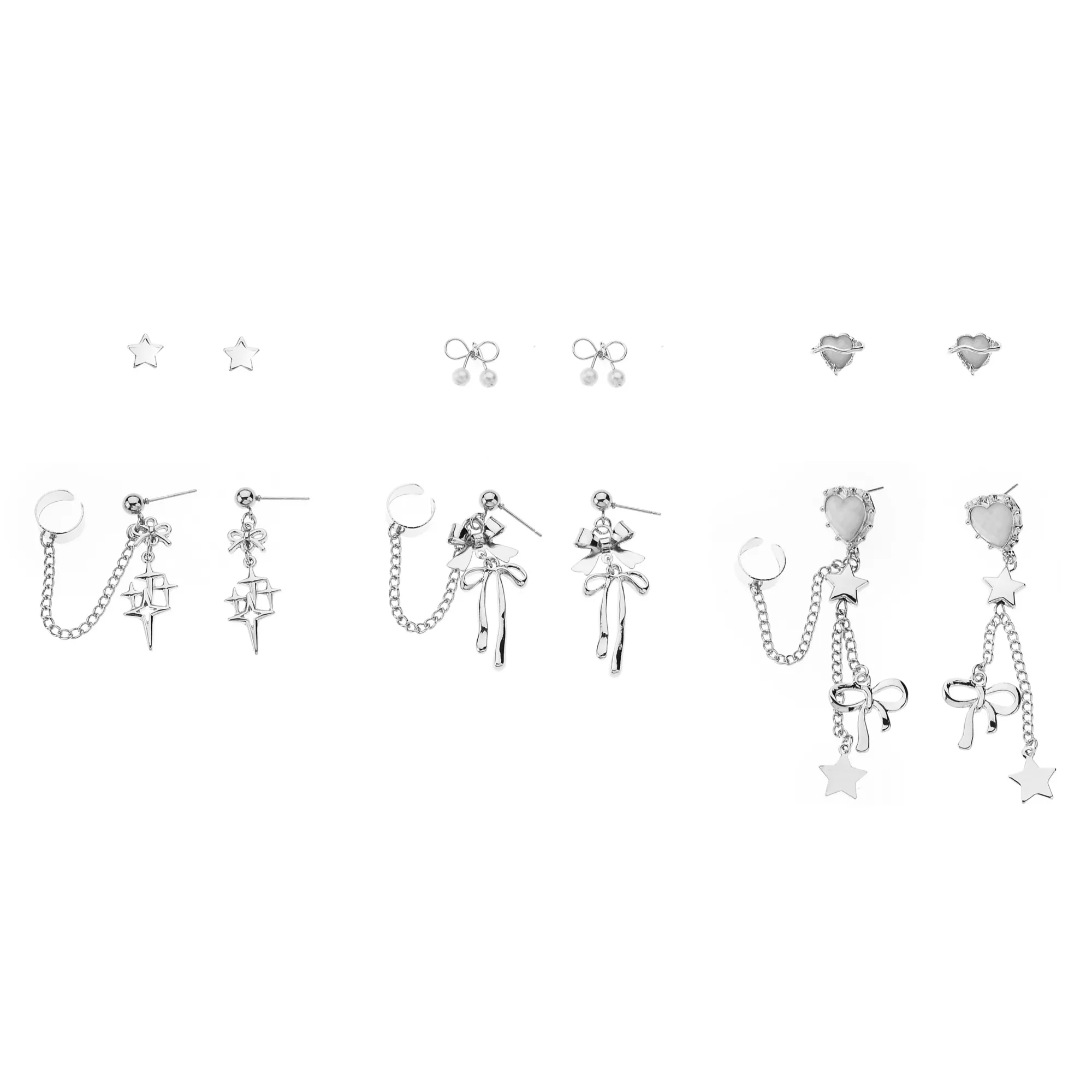 Multi-Pack Star Bow Silver-Tone Earrings - 6 Pack