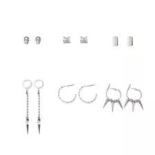 Multi-Pack Skull and Spike Silver-Tone Earrings - 6 Pair at Spencer's