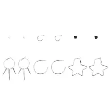 Multi-Pack Lightning Bolt Star Silver-Tone Earrings - 6 Pair at Spencer's