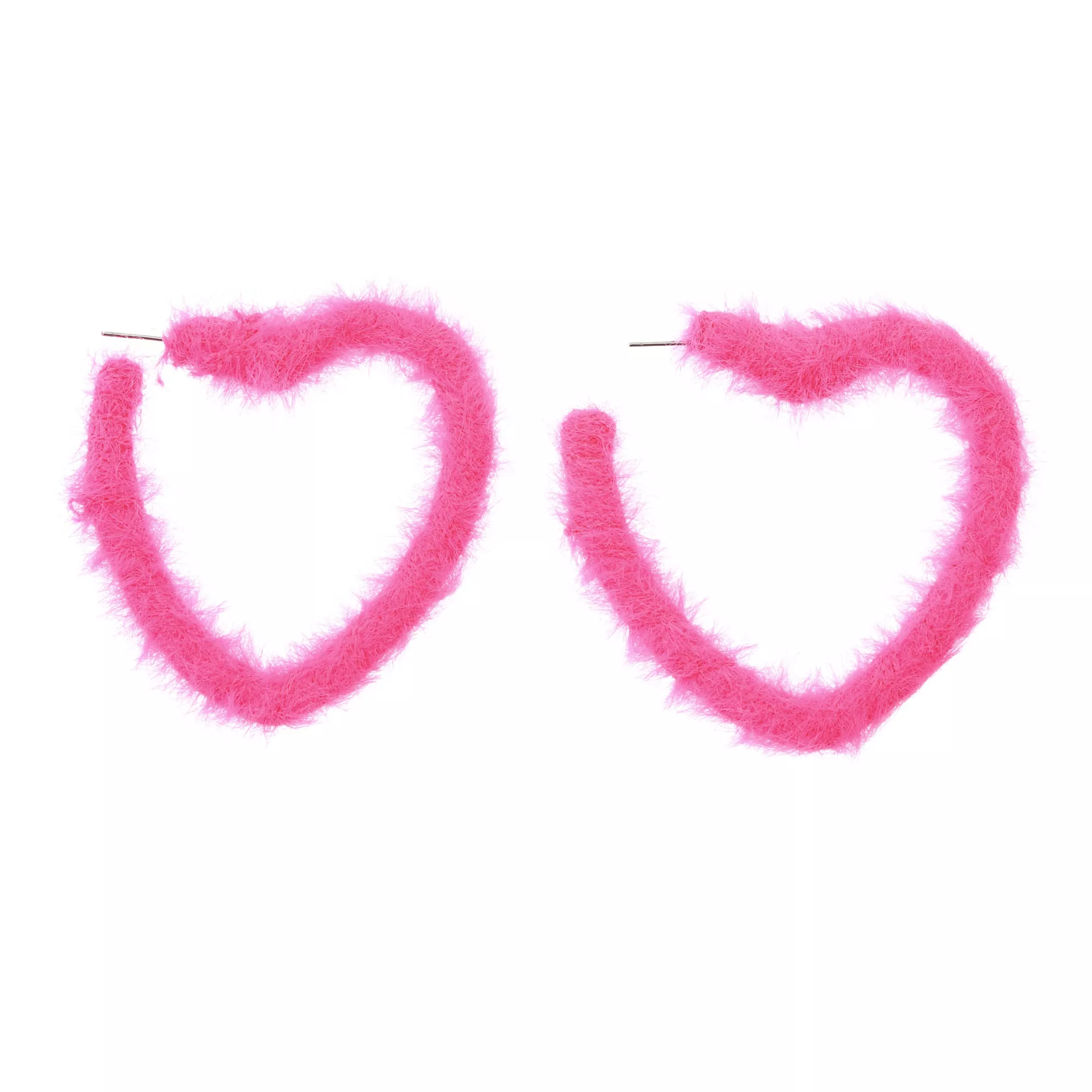 Pink Fur Heart Hoop Earrings
