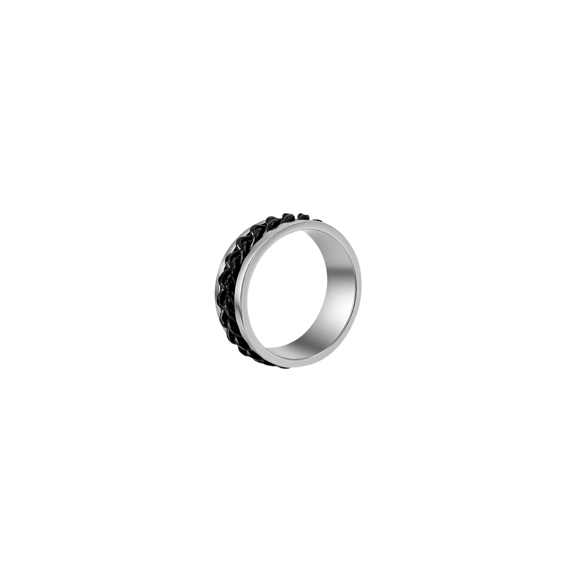 Silver-Tone Black Chain Link Ring