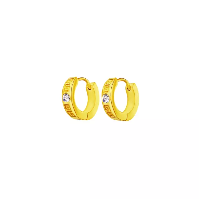 Clear CZ Greek Meander Pattern Gold-Tone Huggie Hoops - 18 Gauge at Spencer's