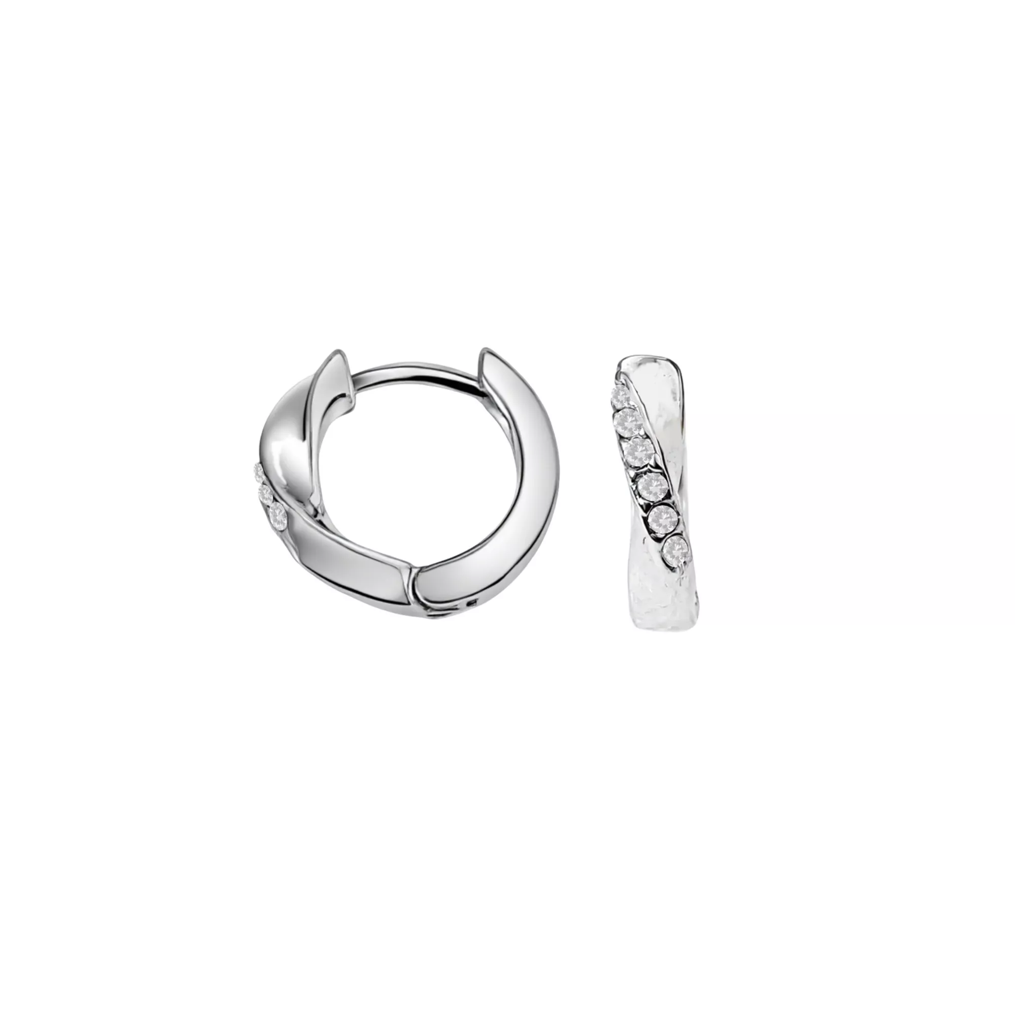 Clear CZ Silver-Tone Twisted Hoop Earrings - 18 Gauge