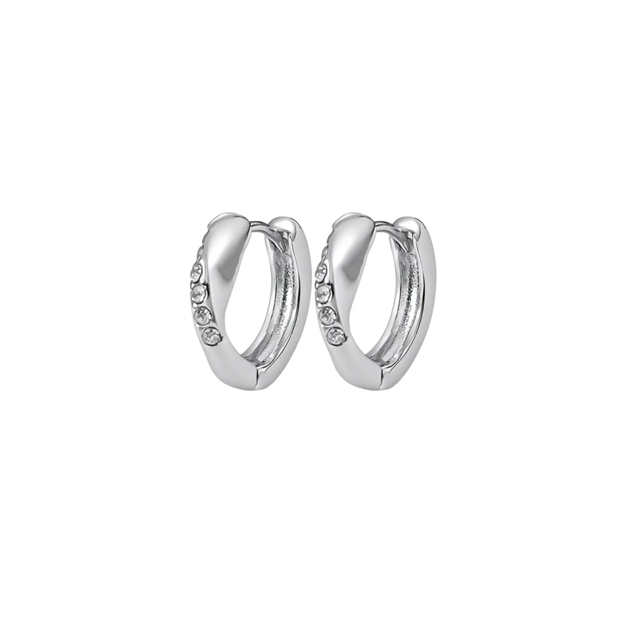 Clear CZ Silver-Tone Twisted Hoop Earrings - 18 Gauge