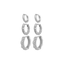 Multi-Pack Flower Silver-Tone Huggie Hoop Earrings 3 Pair - 18 Gauge at Spencer's