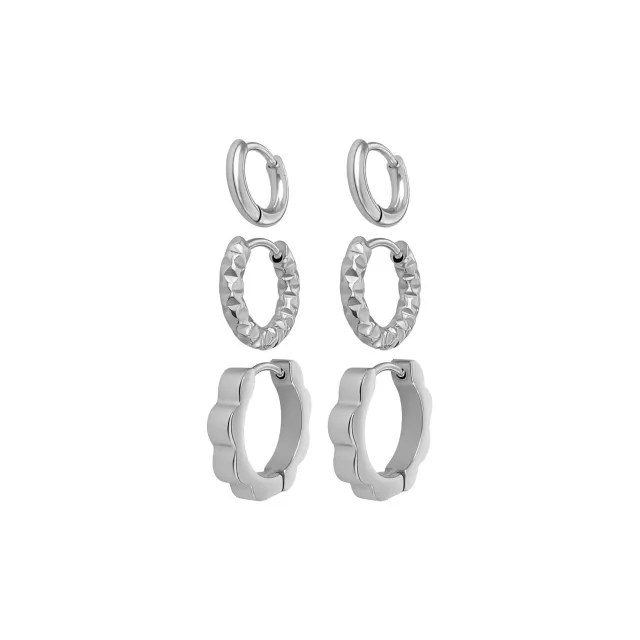 Multi-Pack Flower Silver-Tone Huggie Hoop Earrings 3 Pair - 18 Gauge at Spencer's