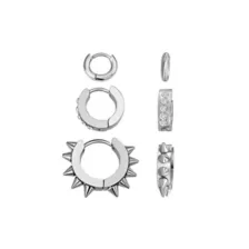 Multi-Pack CZ Spike Silver-Tone Huggie Hoop Earrings 3 Pair - 18 Gauge at Spencer's