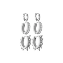 Multi-Pack CZ Spike Silver-Tone Huggie Hoop Earrings 3 Pair - 18 Gauge at Spencer's