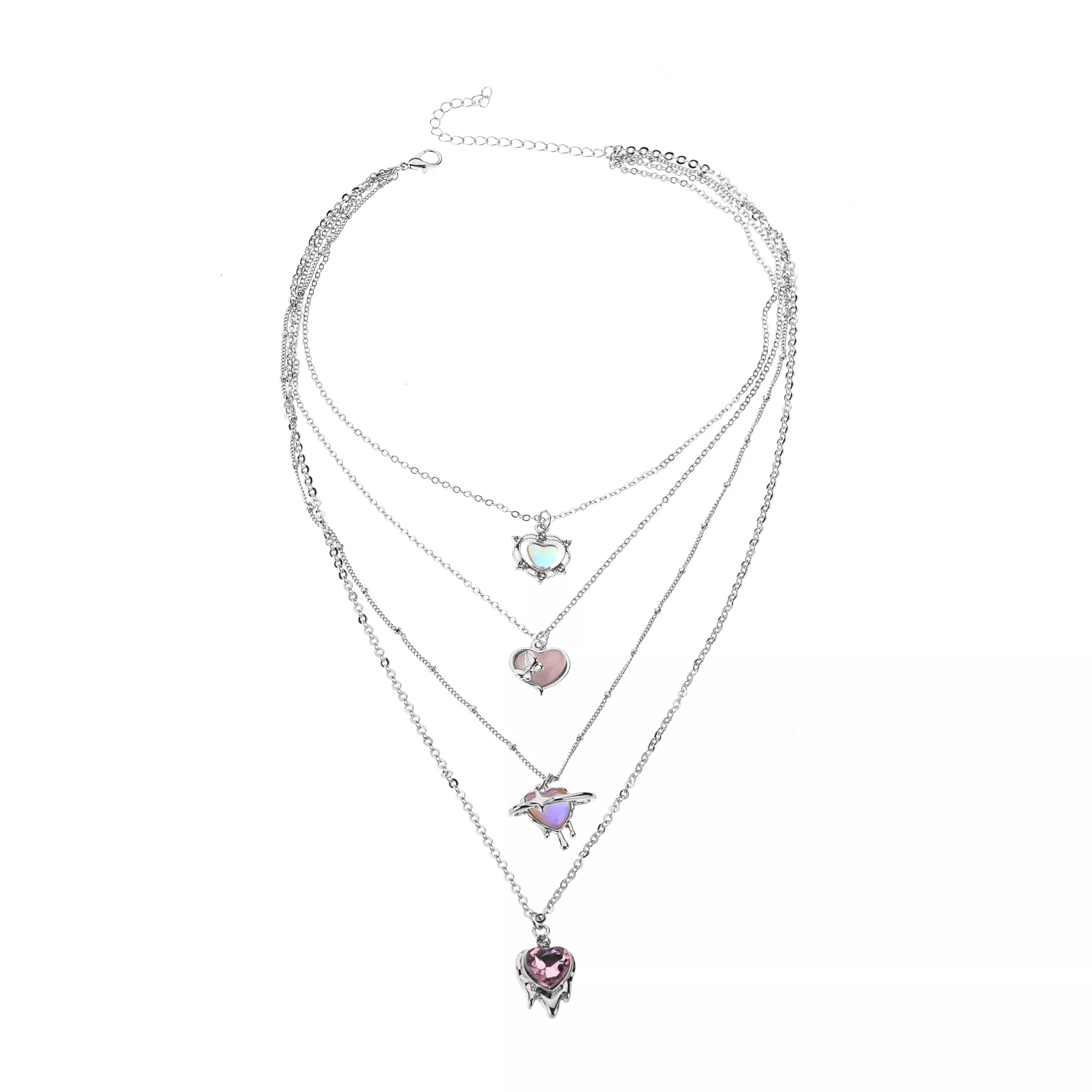 Silver-Plated Y2K Cosmic Charms 4 Row Chain Necklace