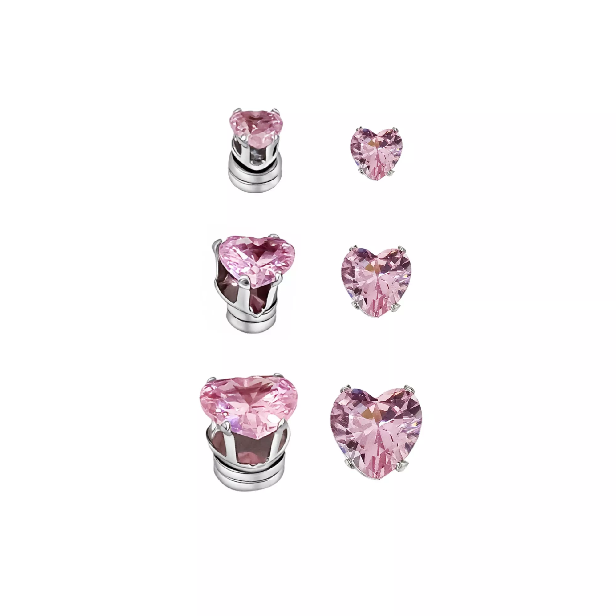 Multi-Pack CZ Heart Magnetic Fake Stud Earrings