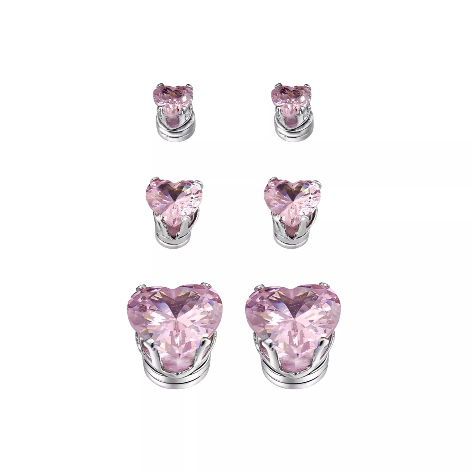 Multi-Pack CZ Heart Magnetic Fake Stud Earrings