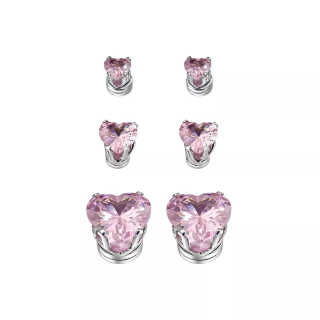 Multi-Pack Pink CZ Heart Magnetic Fake Stud Earrings - 3 Pair at Spencer's