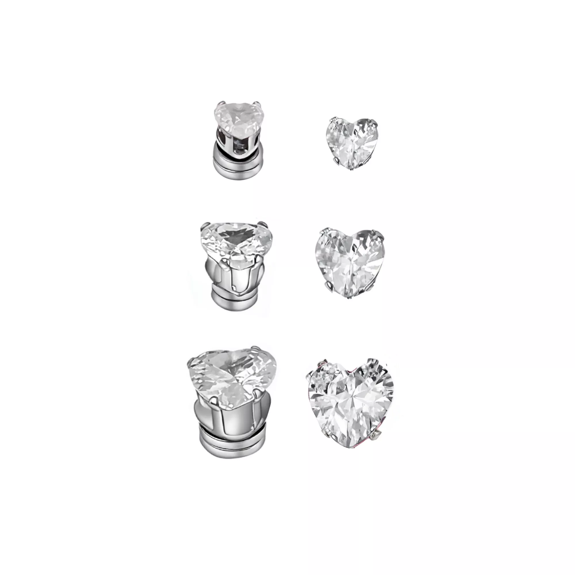 Multi-Pack CZ Heart Magnetic Fake Stud Earrings - 3 Pair