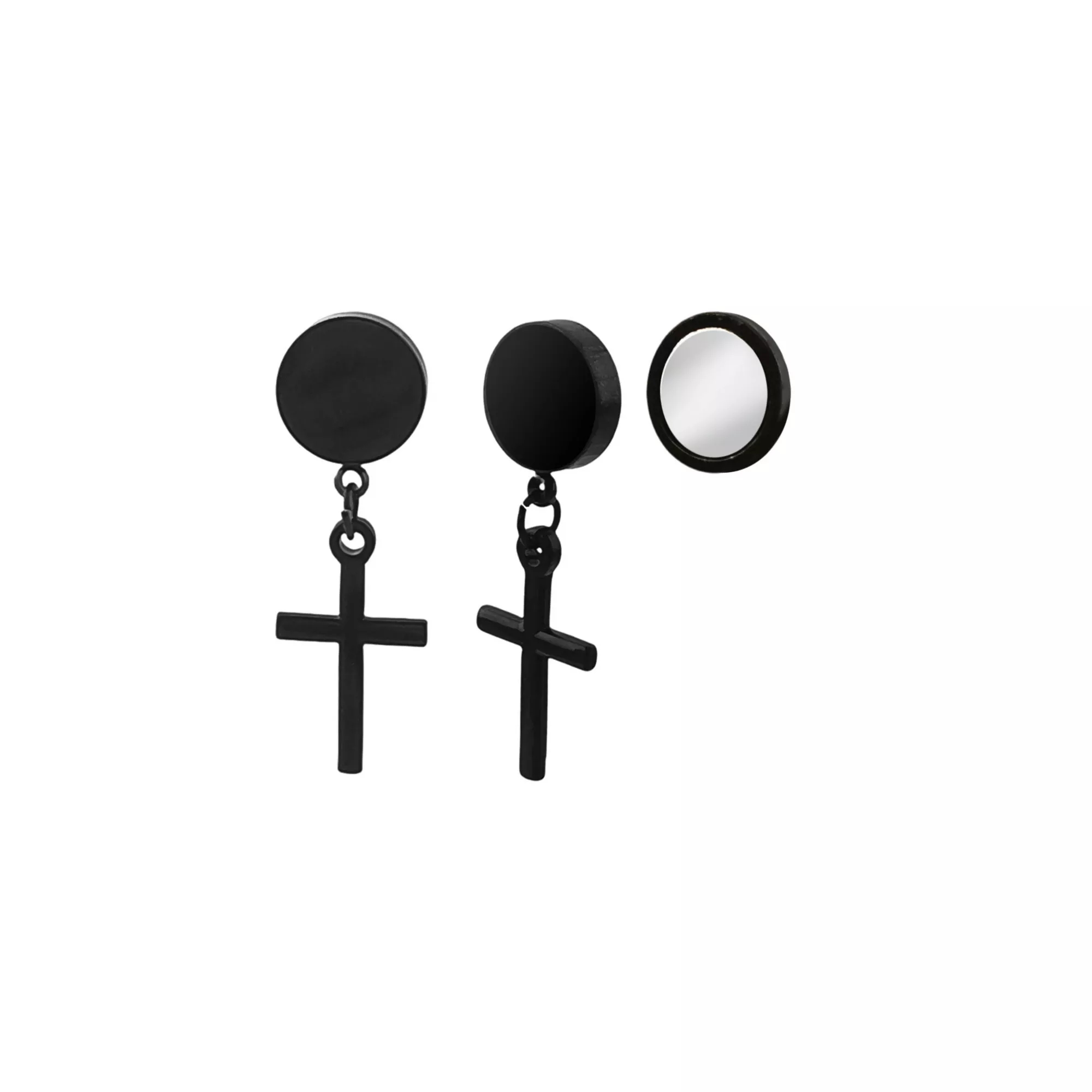 Black Cross Magnetic Fake Dangle Earrings