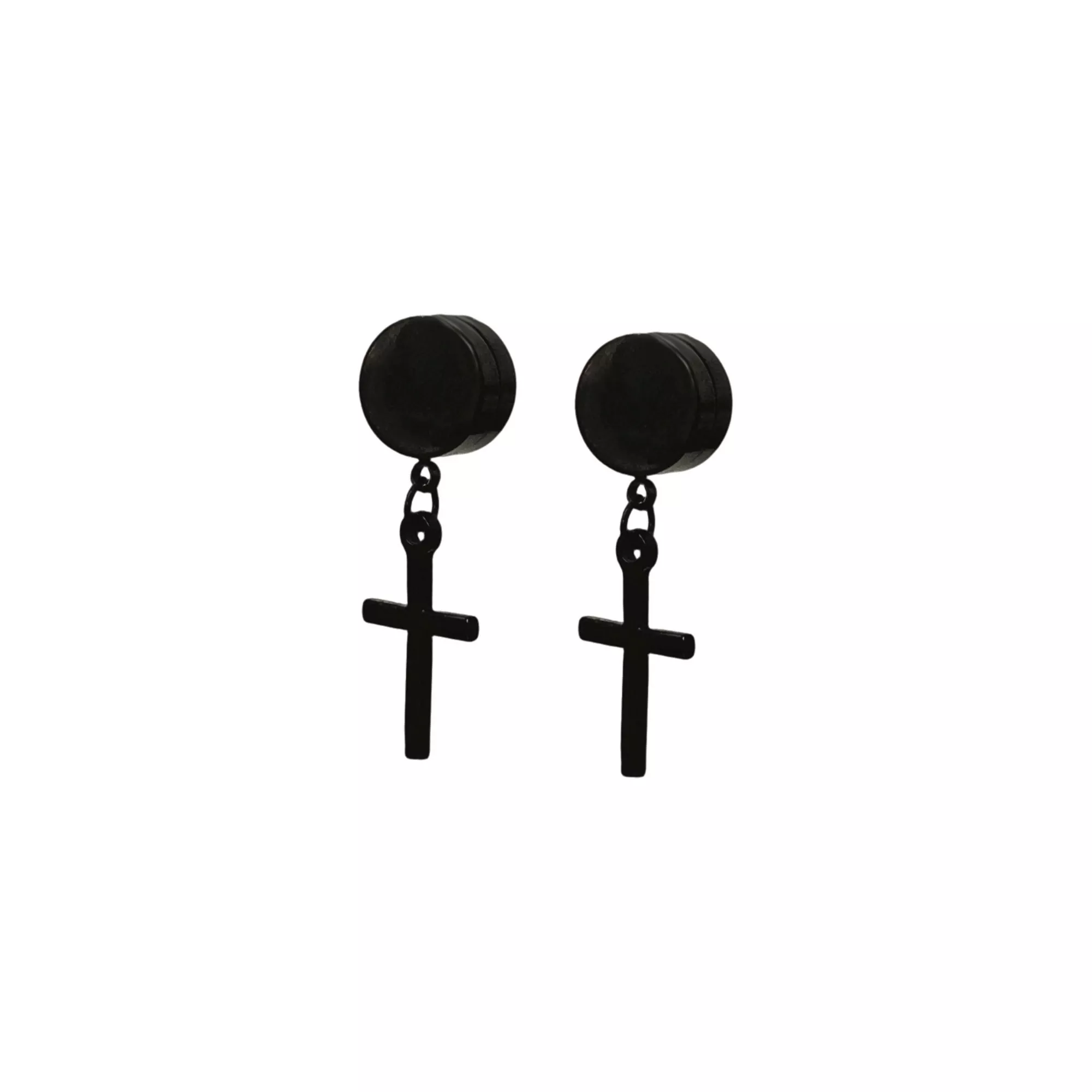 Black Cross Magnetic Fake Dangle Earrings