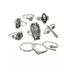 Multi-Pack Assorted Gothic Silver-Tone Rings - 9 Pack at Spencer's