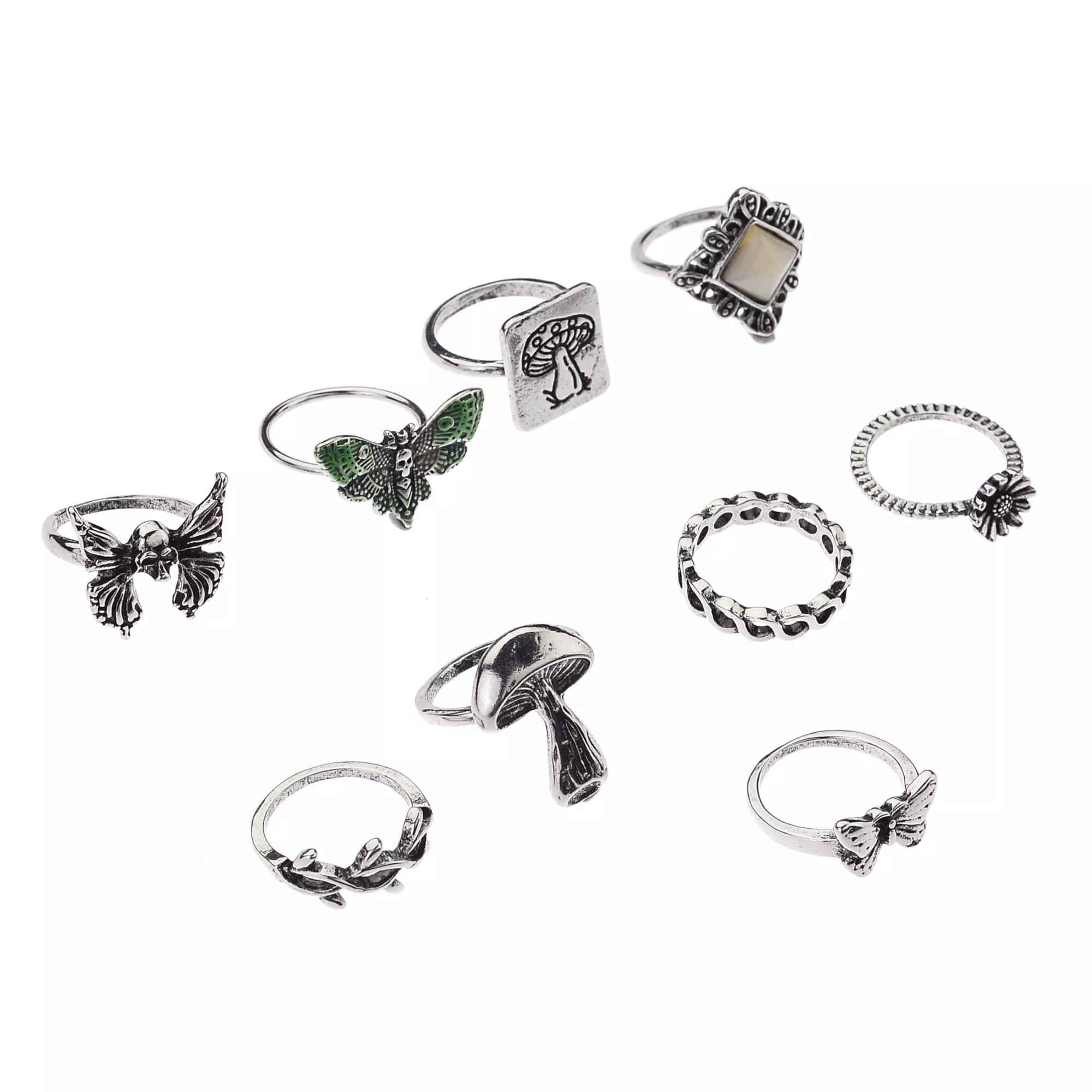 Multi-Pack Mushroom Moth Assorted Rings - 9 Pack at Spencer's