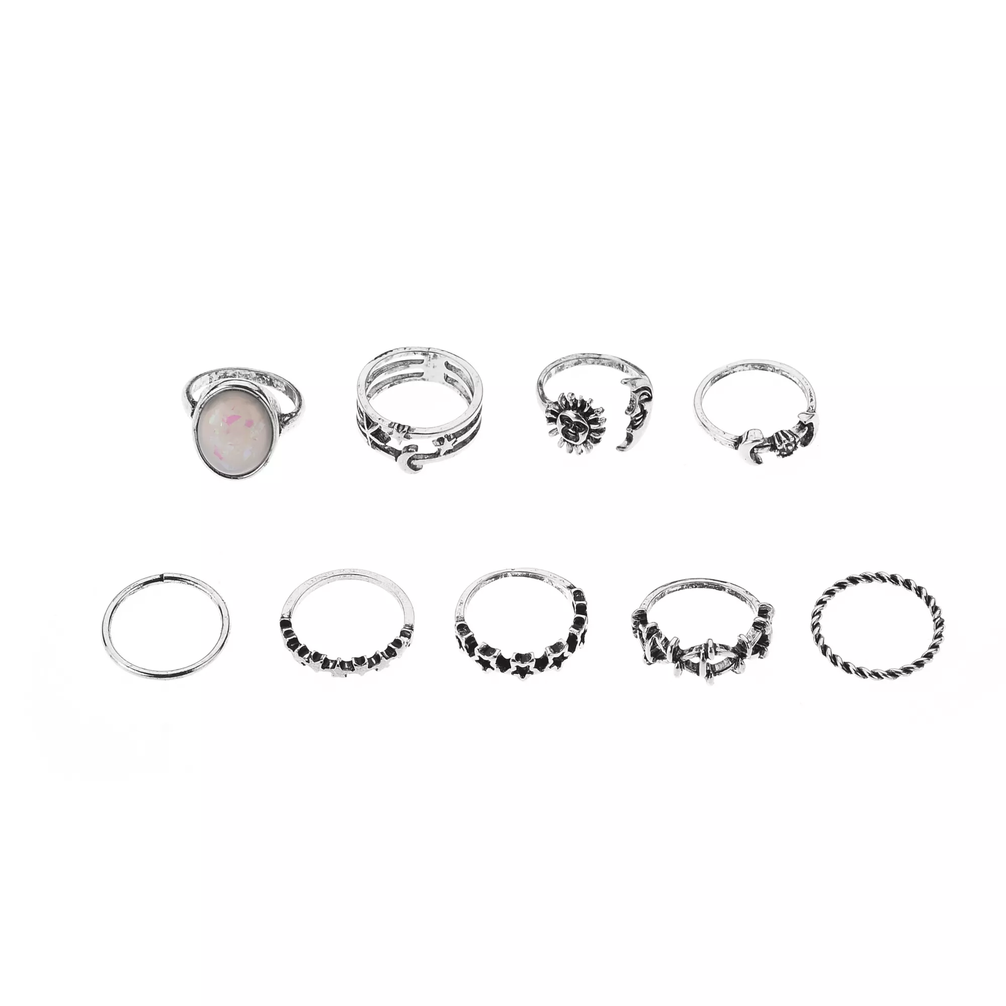 Multi-Pack Opal-Effect Celestial Silver-Tone Rings - 9 Pack
