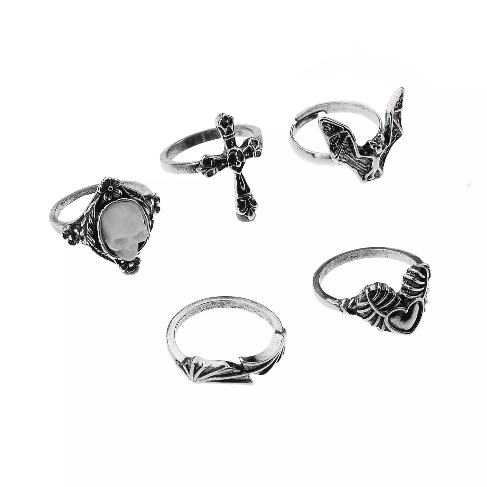 Multi-Pack Skulls and Bats Rings - 5 Pack