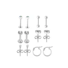 Multi-Pack CZ Essential Silver-Tone Multi-Piercing Earring Set 6 Pack - 18 Gauge at Spencer's