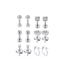 Multi-Pack CZ Essential Silver-Tone Multi-Piercing Earring Set 6 Pack - 18 Gauge at Spencer's