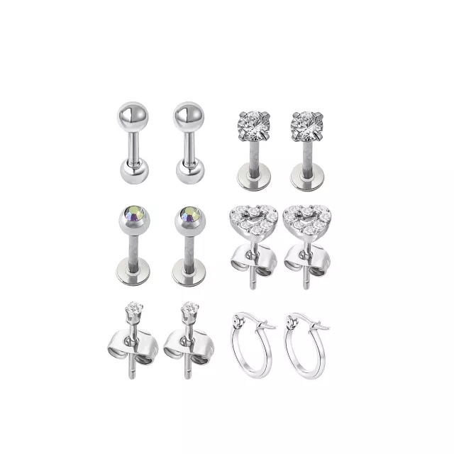 Multi-Pack CZ Essential Silver-Tone Multi-Piercing Earring Set 6 Pack - 18 Gauge at Spencer's