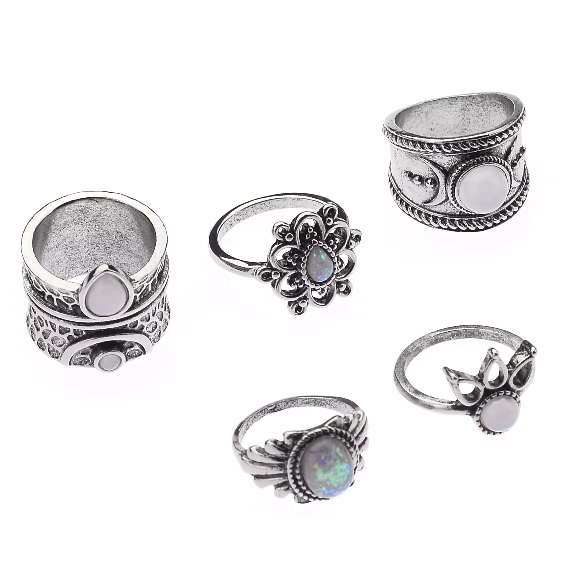 Multi-Pack Ornate Gems Rings - 5 Pack