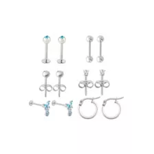 Multi-Pack Blue CZ Butterfly Silver-Tone Earrings 6 Pair - 18 Gauge at Spencer's