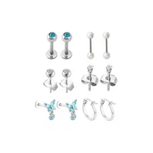 Multi-Pack Blue CZ Butterfly Silver-Tone Earrings 6 Pair - 18 Gauge at Spencer's