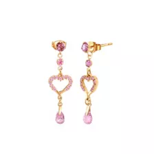 Pink CZ Heart Gold-Tone Dangle Earrings - 20 Gauge at Spencer's