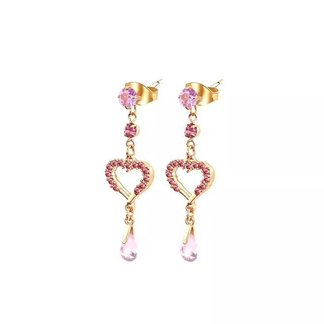 Pink CZ Heart Gold-Tone Dangle Earrings - 20 Gauge at Spencer's