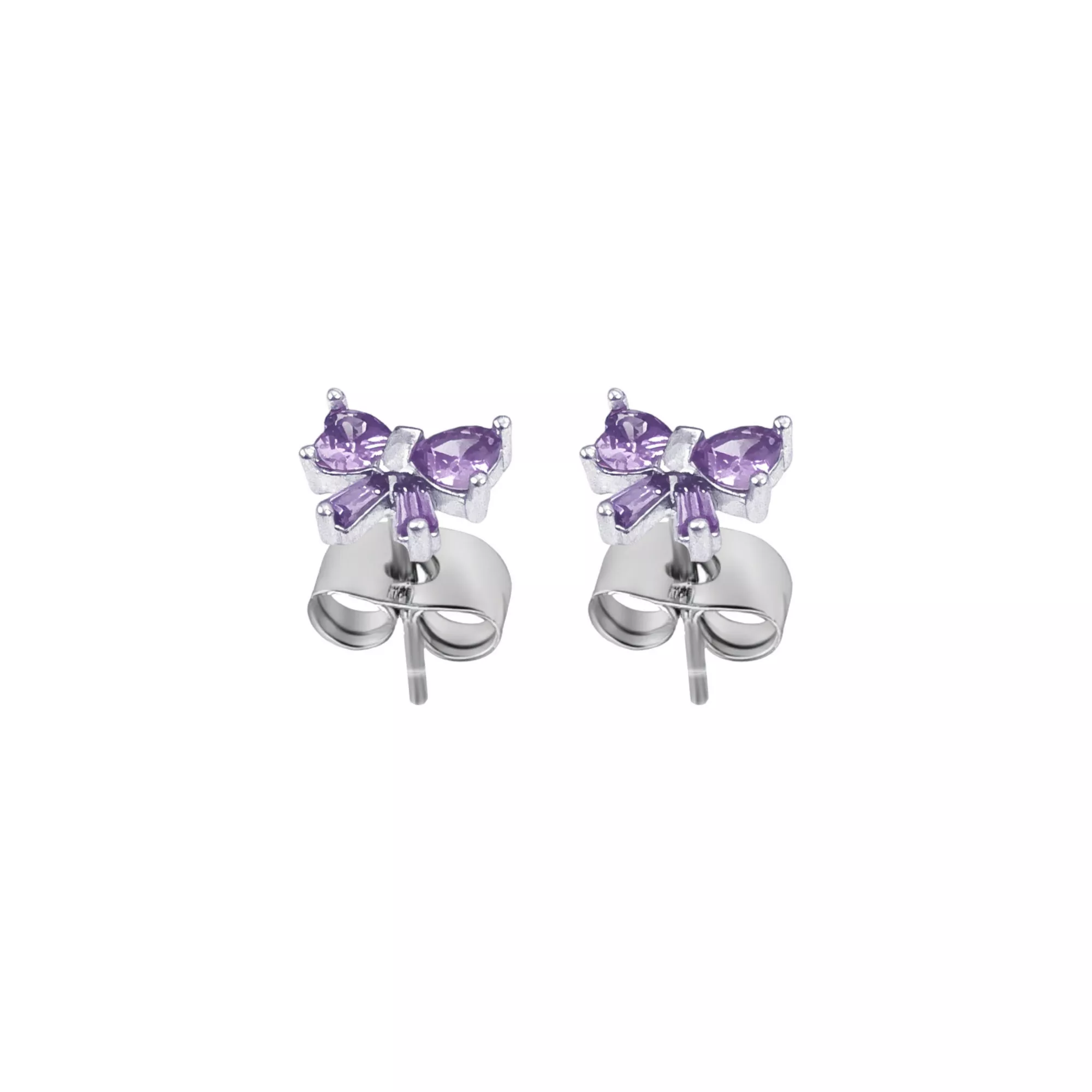 CZ Bow-Shaped Stud Earrings - 20 Gauge