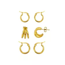 Multi-Pack Gold-Tone Triple Hoop & Basic Huggie Earrings 3 Pair - 18 Gauge at Spencer's