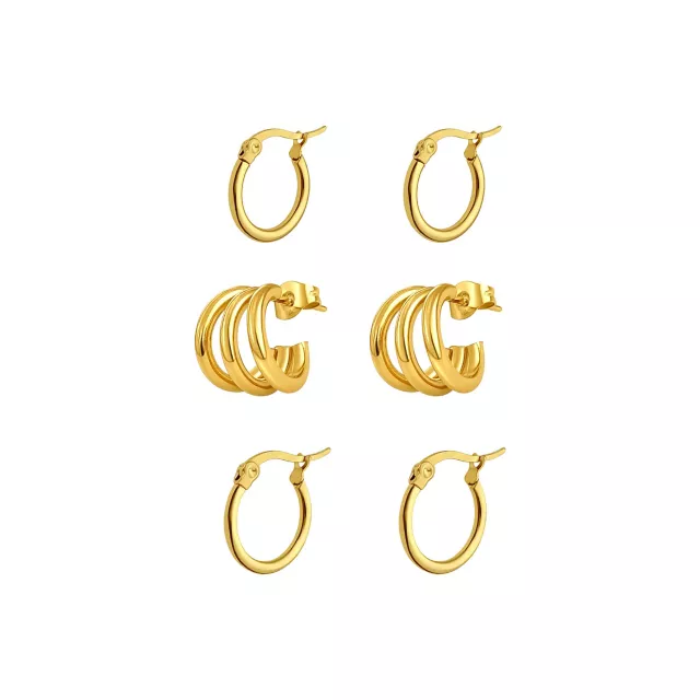 Multi-Pack Gold-Tone Triple Hoop & Basic Huggie Earrings 3 Pair - 18 Gauge at Spencer's