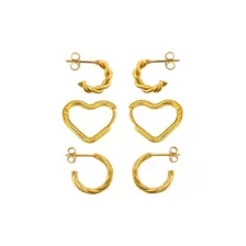 Multi-Pack Gold-Tone Huggie Heart Hoop Earrings and Half Hoop Earrings 3 Pairs - 18 Gauge at Spencer's