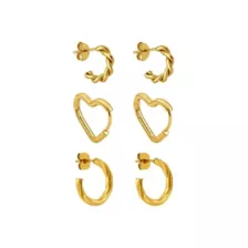Multi-Pack Gold-Tone Huggie Heart Hoop Earrings and Half Hoop Earrings 3 Pairs - 18 Gauge at Spencer's