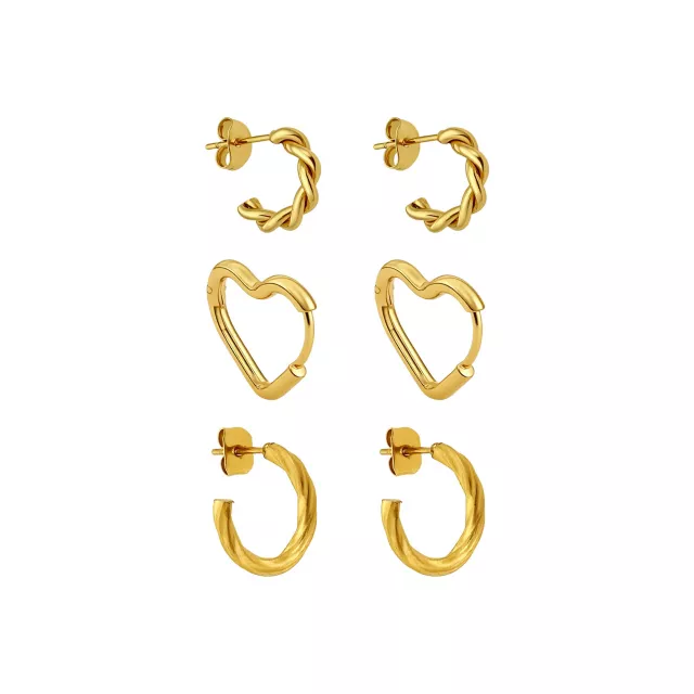 Multi-Pack Gold-Tone Huggie Heart Hoop Earrings and Half Hoop Earrings 3 Pairs - 18 Gauge at Spencer's