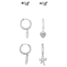 Multi-Pack CZ Butterfly Heart and Bow Earrings 3 Pair - 18 Gauge at Spencer's