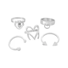 Multi-Pack Assorted Cyber Heart Silver-Tone Rings - 5 Pack at Spencer's