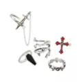 Multi-Pack Assorted Red Gothic Cross Skull Silver-Tone Rings - 5 Pack at Spencer's