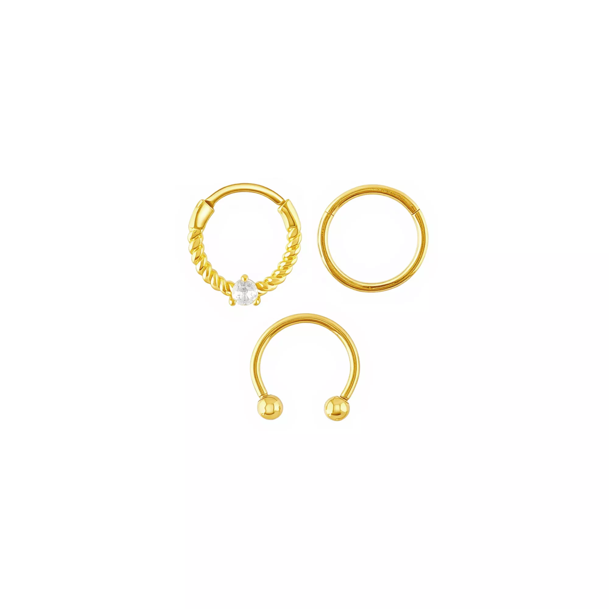 Multi-Pack CZ 14K Gold-Plated Septum Rings 3 Pack - 16 Gauge