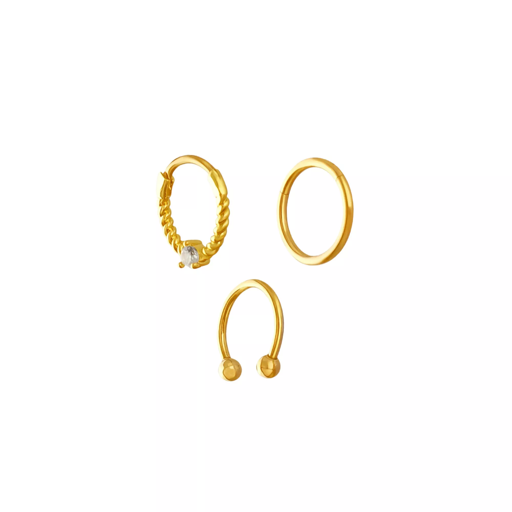 Multi-Pack CZ 14K Gold-Plated Septum Rings 3 Pack - 16 Gauge
