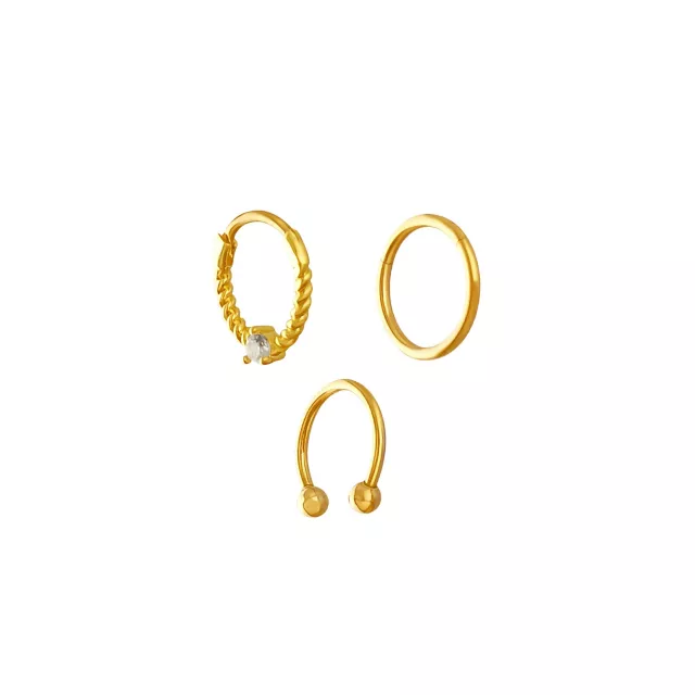 Multi-Pack CZ 14K Gold-Plated Septum Rings 3 Pack - 16 Gauge at Spencer's