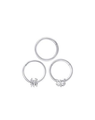 Multi-Pack Spider and Butterfly Hinged Septum Rings 3 Pack - 16 Gauge