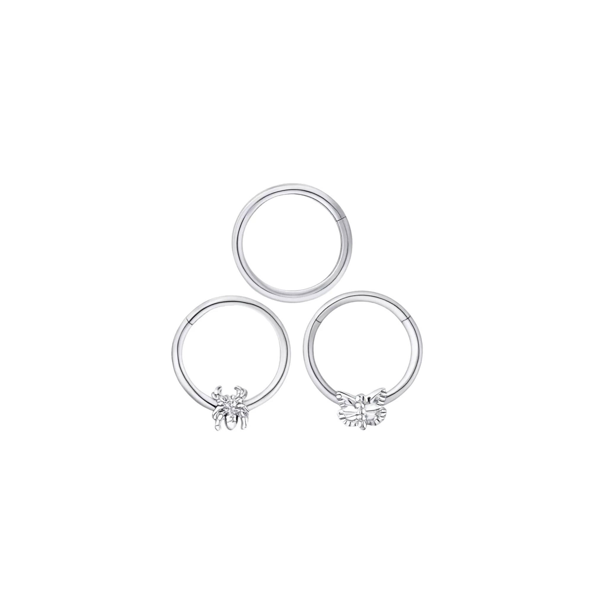 Multi-Pack Spider and Butterfly Hinged Septum Rings 3 Pack - 16 Gauge at Spencer's