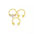 Multi-Pack CZ Bat Gold-Tone Horseshoe Rings and Hinged Septum Ring 3 Pack - 16 Gauge at Spencer's