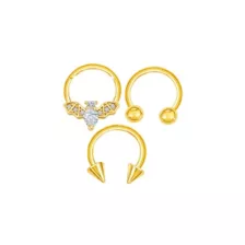 Multi-Pack CZ Bat Gold-Tone Horseshoe Rings and Hinged Septum Ring 3 Pack - 16 Gauge at Spencer's
